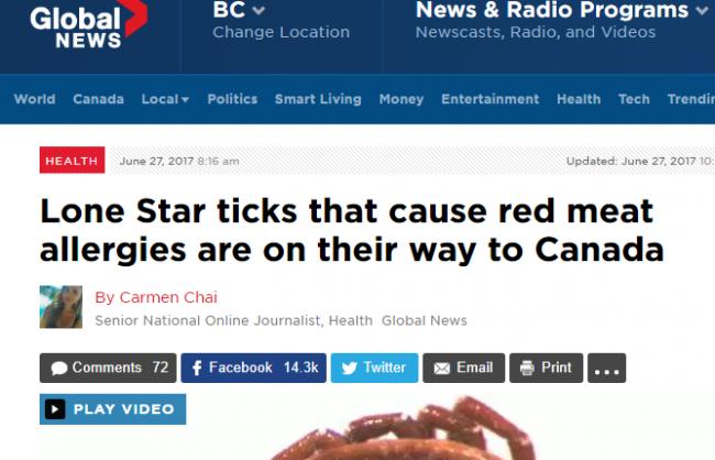 这种虫子正在“入侵”加拿大 被咬后终身对肉过敏