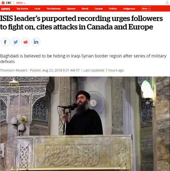 ISIS首领要对加拿大继续恐袭？别吓人了好吗？