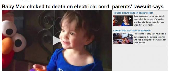 1岁多男婴电线缠颈托儿所惨死 父母恐慌