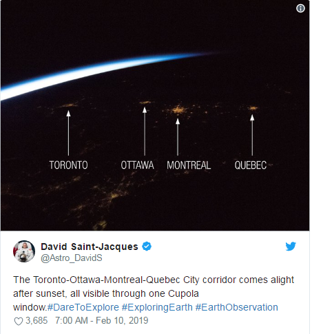 美爆！加拿大宇航员发来太空视角的加拿大