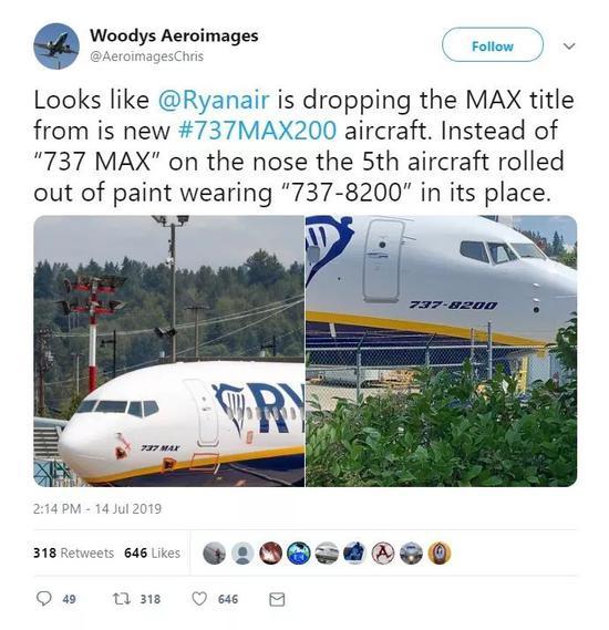 波音再曝丑闻：737MAX被强行改名 机头刷成8200