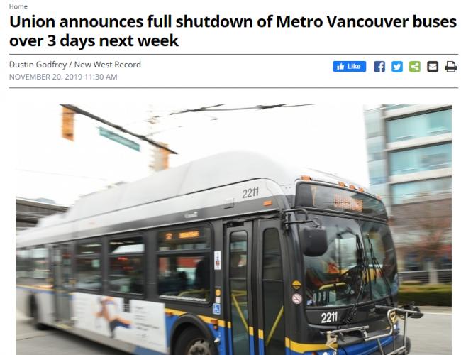 官宣！温哥华将全城瘫痪 公交系统完全停工三天