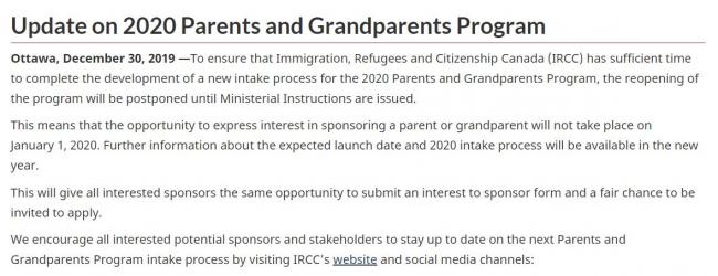 加拿大2020年担保父母团聚移民项目时间有变