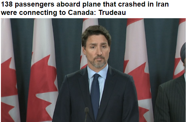 特鲁多：伊朗坠机上有138人与加拿大有关联
