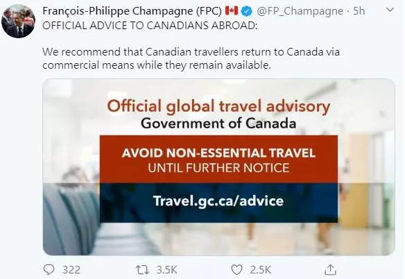 川普测试呈阴性！加拿大发出全球旅游警告