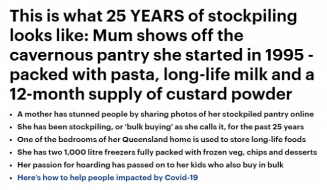 澳洲女子成“囤货女王” 够一家十口吃25年