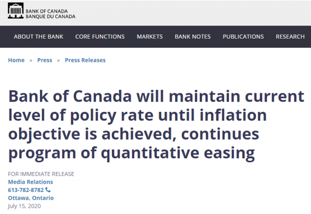 加拿大央行预测今年经济萎缩7.8% 利率不变