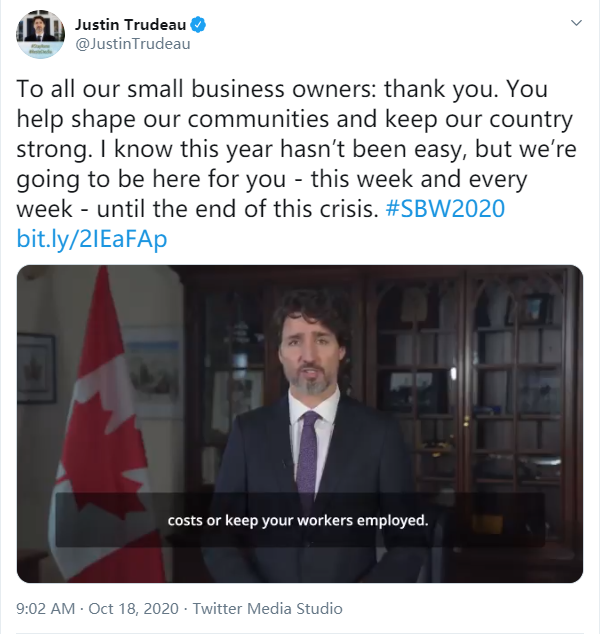加拿大小型企业周开启！杜鲁多：我感谢你们