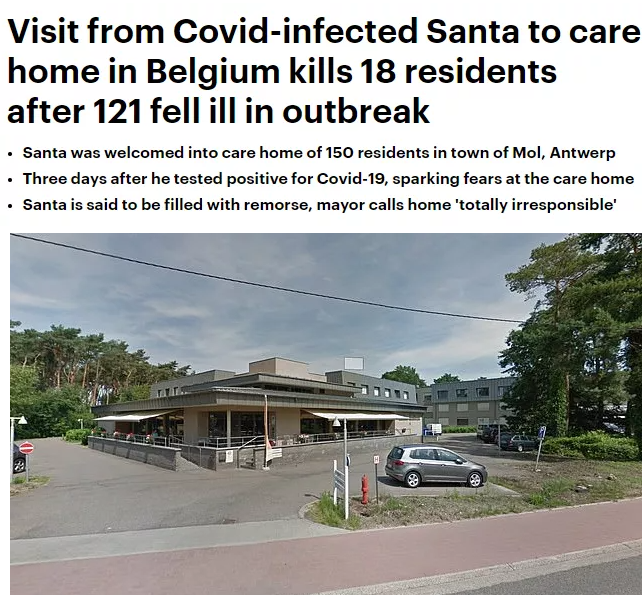 男子扮圣诞老人养老院探望老人 致157人感染18死