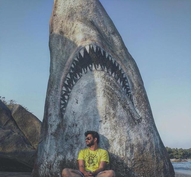印海滩有一块奇特的大白鲨巨石 成为网红打卡胜地
