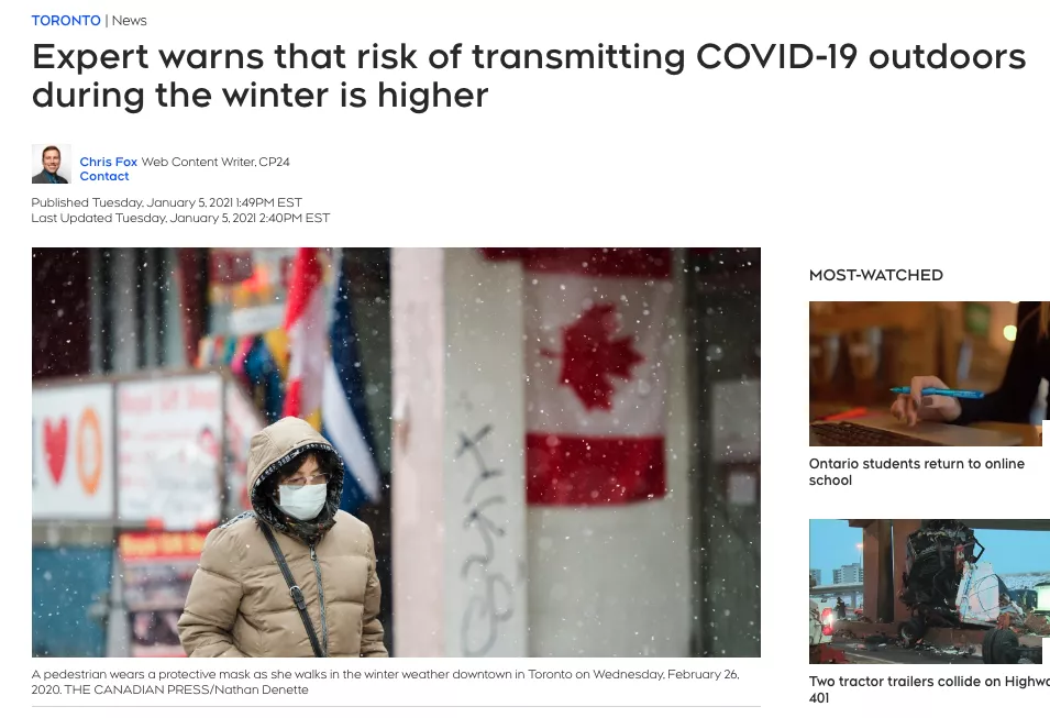 冬天为COVID-19高爆发期 室外更容易感染病毒