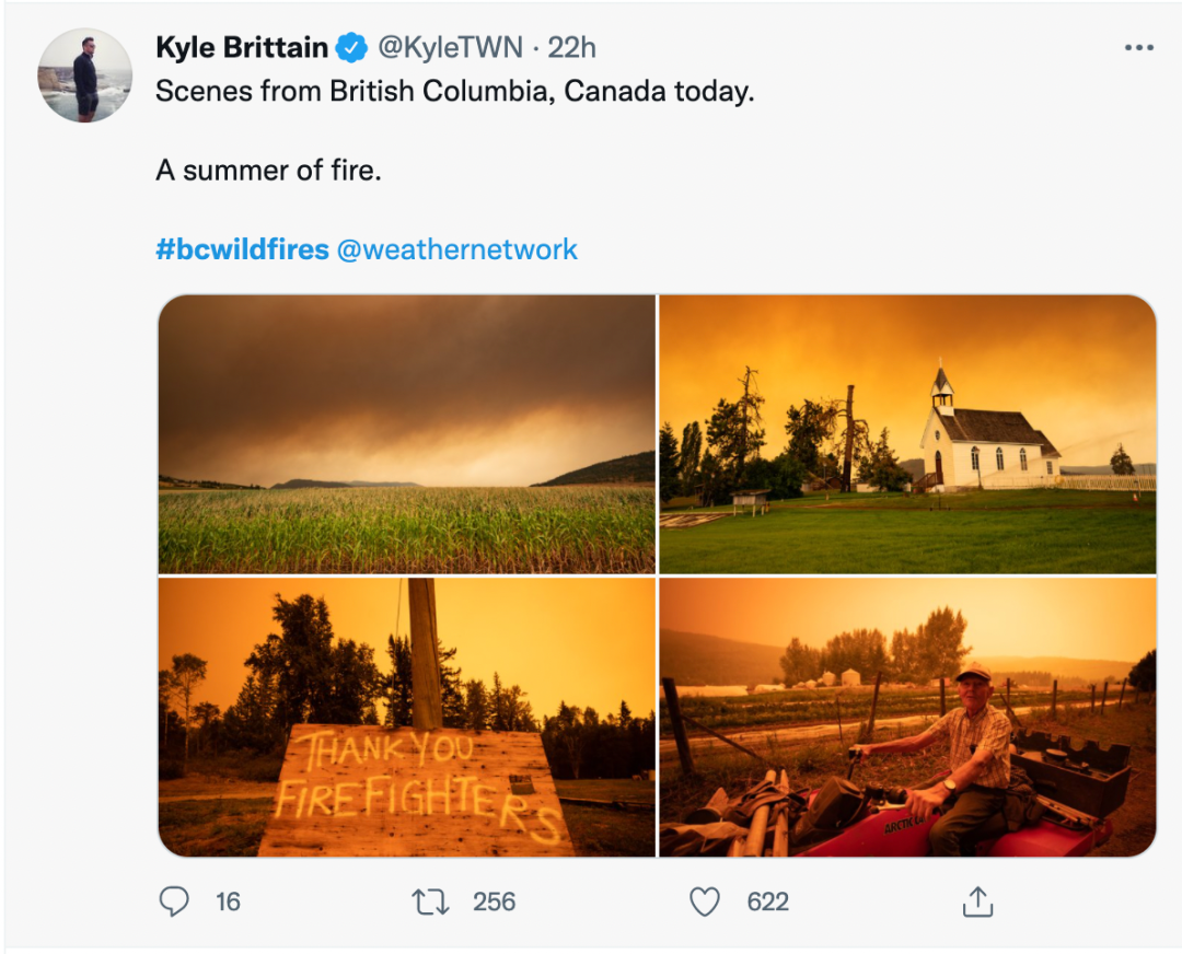 壮观！加拿大这里在推特上刷屏了: 橙色天空，浓雾笼罩...