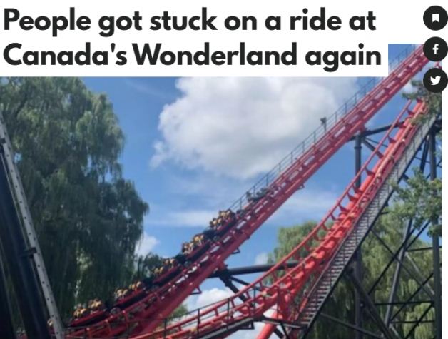 加拿大Wonderland又出事 游客挂41米高空暴晒