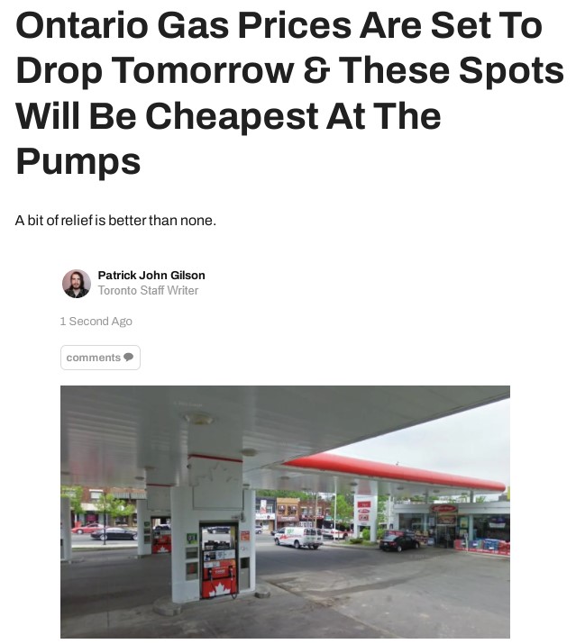 油价明天下降：加国这个地方最贵超过2.16元