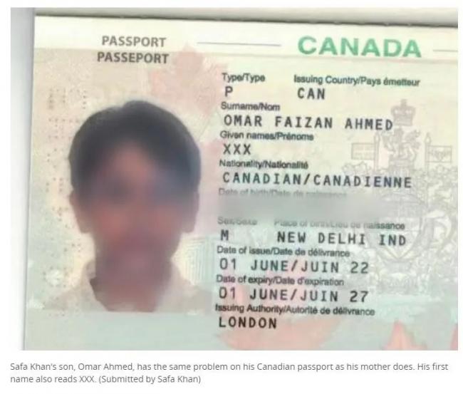 加拿大女子发现护照名写成XXX 有多人跟她一样