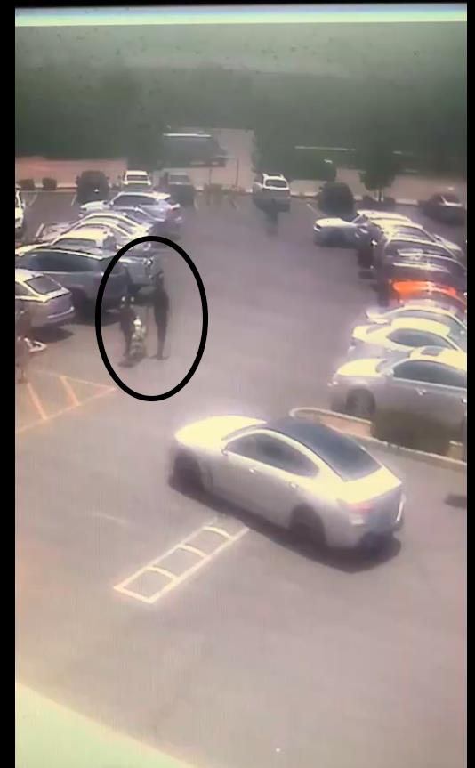 被害人一男一女推著超市購物車往自己的車走去。（視頻截圖）