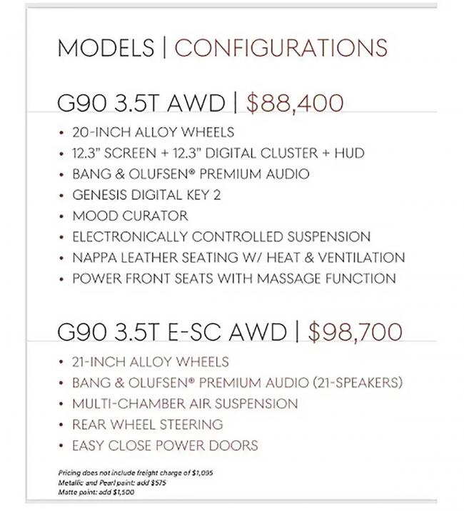 89495美元起 新款捷尼赛思G90海外售价公布