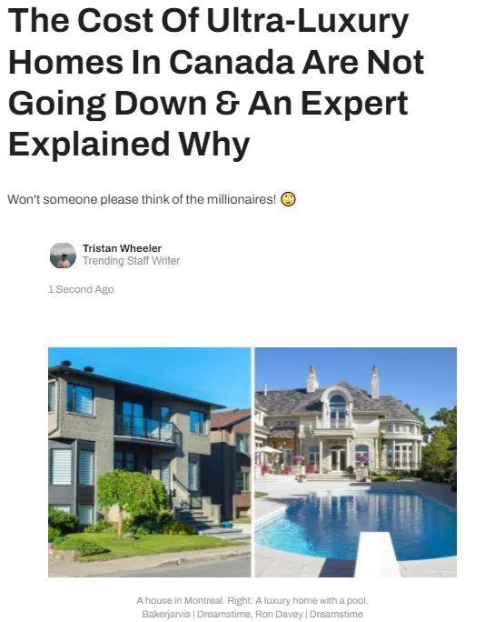 加拿大豪宅的成本几乎没有下降 专家解释原因是