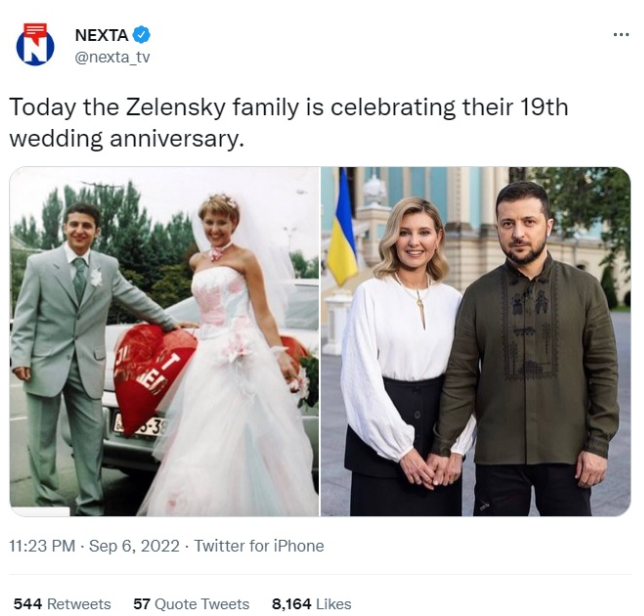 泽连斯基夫妻19周年婚前后对比照 网络疯传