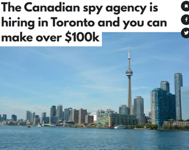 加拿大间谍机构正在招聘 薪水可达万