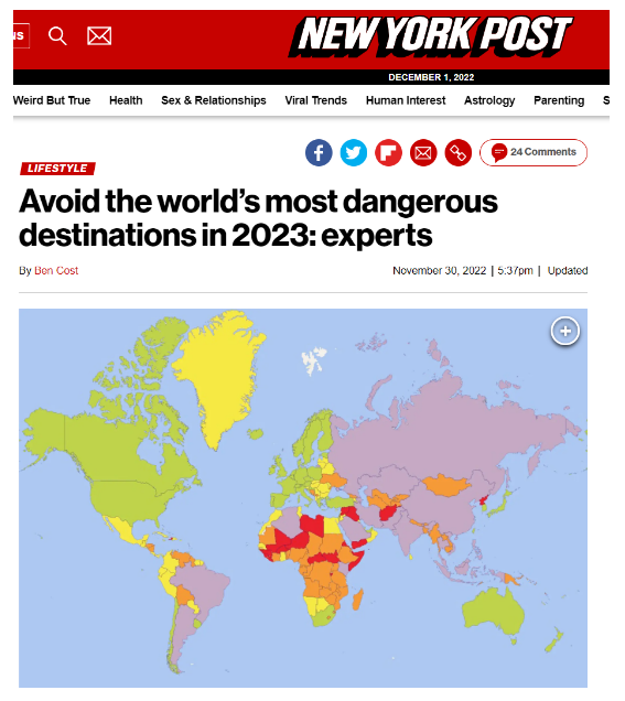 全球旅行风险地图出炉 加华人最爱旅游地沦陷