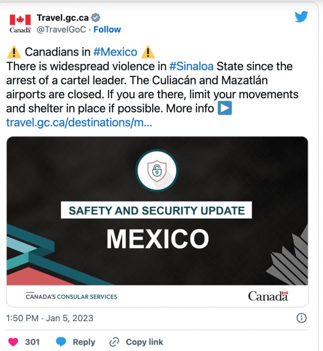 重磅！加拿大对墨西哥旅游发出警示：敦促当地加拿大人找安全地方避难！