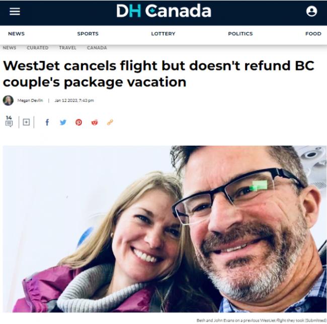 BC省夫妻被取消航班拒不退钱 最后1招拿到退款