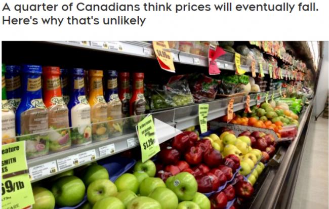 大批加拿大人相信物价最终会降 专家：够呛