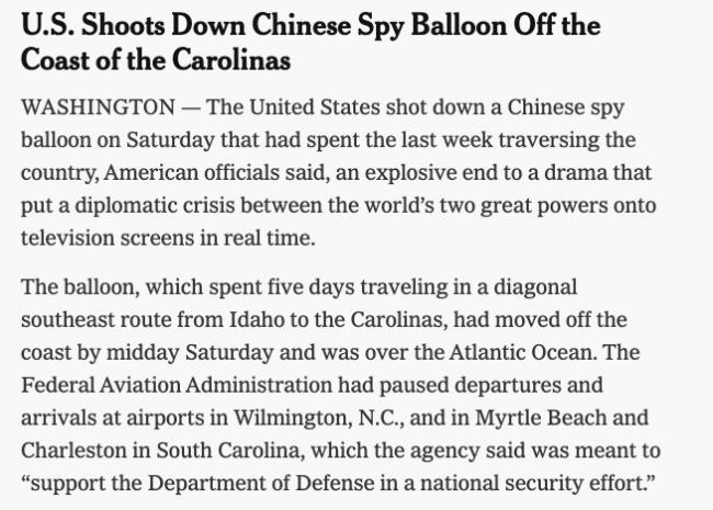 快讯！中国热气球被美国击落