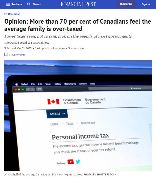 纳税人太苦！加拿大普通家庭收入45%全交税