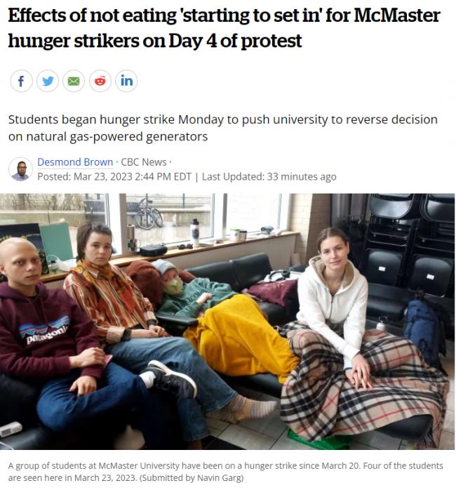 加拿大名牌大学集体绝食抗议！学生8天没吃饭