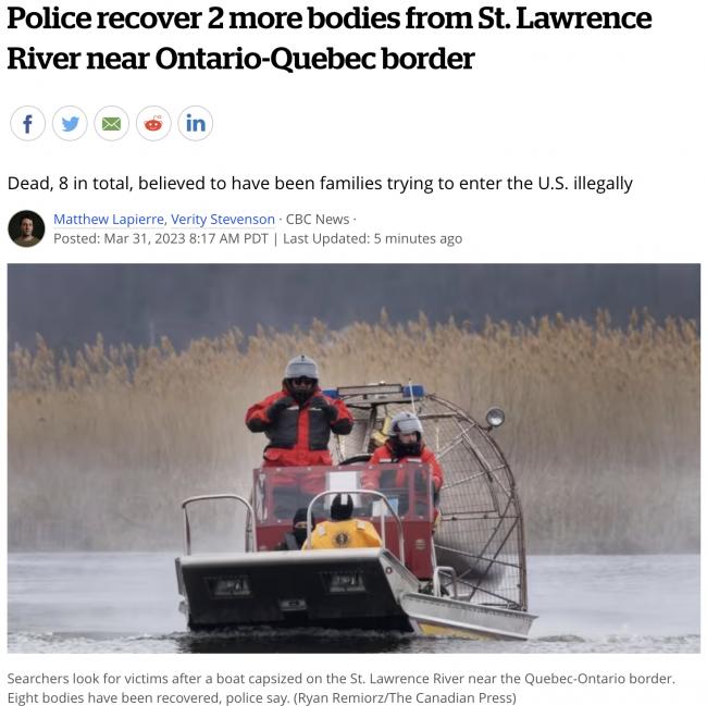 突发：一级戒严！美加警方联合声明：8人浮尸圣劳伦斯河！包括儿童！