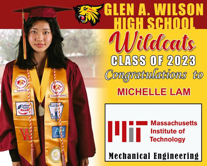 Glen A. Wilson 高中毕业生林雪诗将赴MIT深造。（受访者提供）