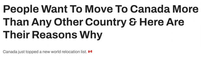 全世界最想移民目标国家排名出炉：加拿大位居榜首