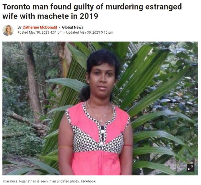 27岁加女子遭丈夫残杀：死亡时头上插着一把砍刀