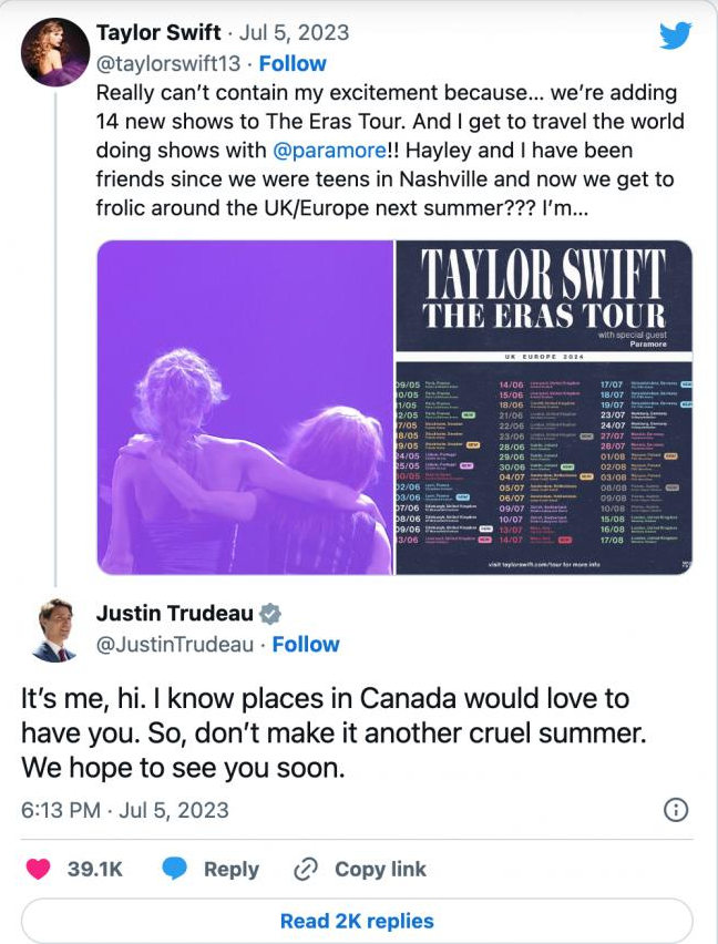 激动人心！流行巨星泰勒·斯威夫特官宣：加拿大6场演出时间 霉粉们快抢票！