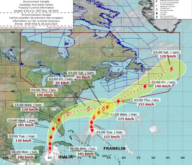 大型飓风富兰克林袭击加拿大，时速185公里