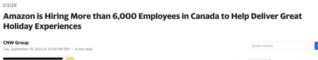 加拿大Amazon招6000名员工 高薪+福利好
