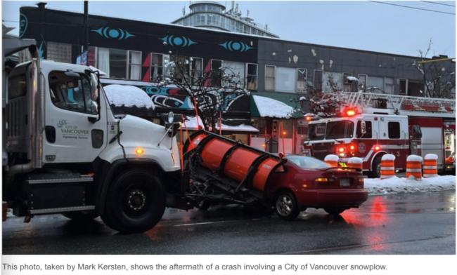 大温铲雪车撞31岁男子身亡！又有私家车被铲
