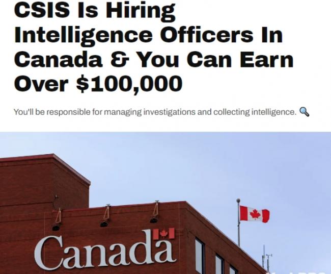 加国情报安全局正在招聘情报官员 年薪超过10万