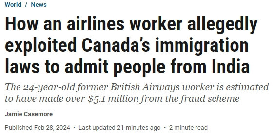 男子把大批无证移民送上飞加拿大航班 收受510万