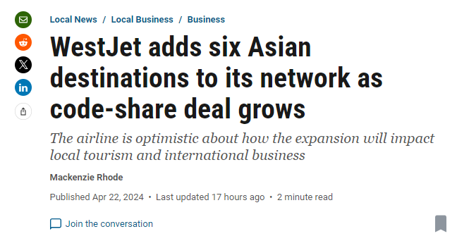 加知名航司新增6条亚洲航线：包括一趟回国航班