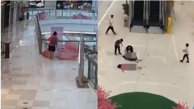 女子商场跳楼身亡 砸中路人 监控视频曝光