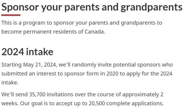 加拿大父母祖父母团聚移民：本月发35700份邀请