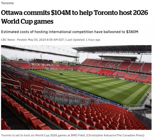 加拿大拨款1亿刀！承办2026足球世界杯部分比赛