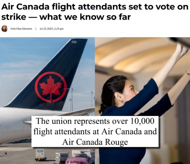 突发! 月薪不到00 加航空乘最早8月中旬罢工