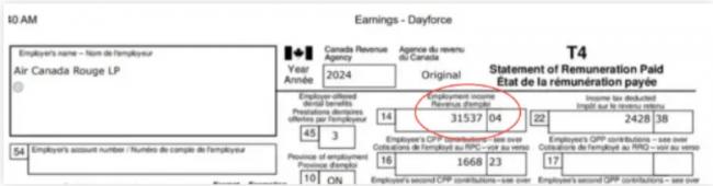 加航T4工资单曝光! 华人空姐:辛苦1年税前 加航T4工资单曝光! 华人空姐:辛苦1年税前