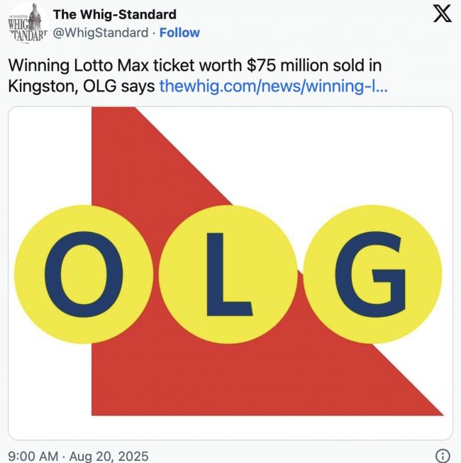 加拿大开出7500万乐透头奖! 今晚又将迎9亿加币史上巨奖! 是你吗?