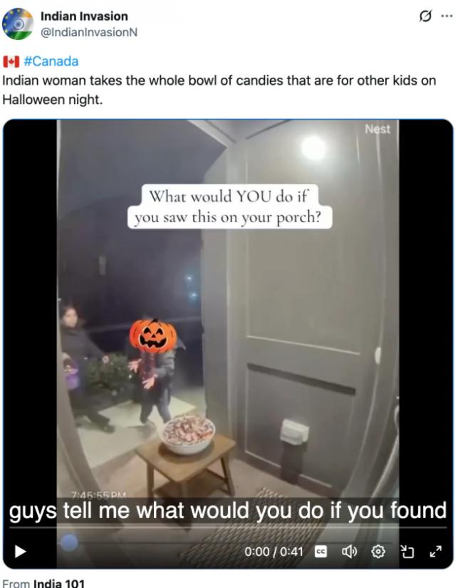 印度女子万圣节带娃扫荡 把别人家糖果盒清空 印度女子万圣节带娃扫荡 把别人家糖果盒清空