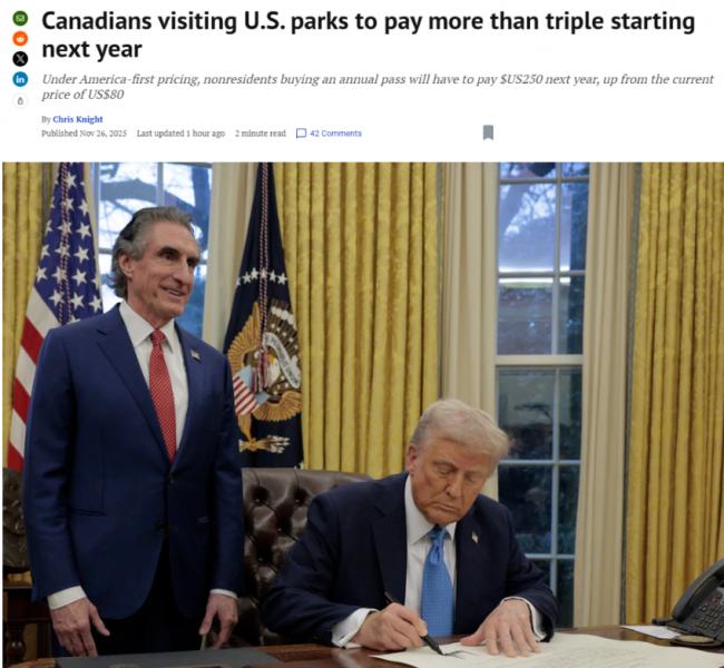官宣: 加拿大人去美国这些热门景点费用飙至3倍 官宣: 加拿大人去美国这些热门景点费用飙至3倍